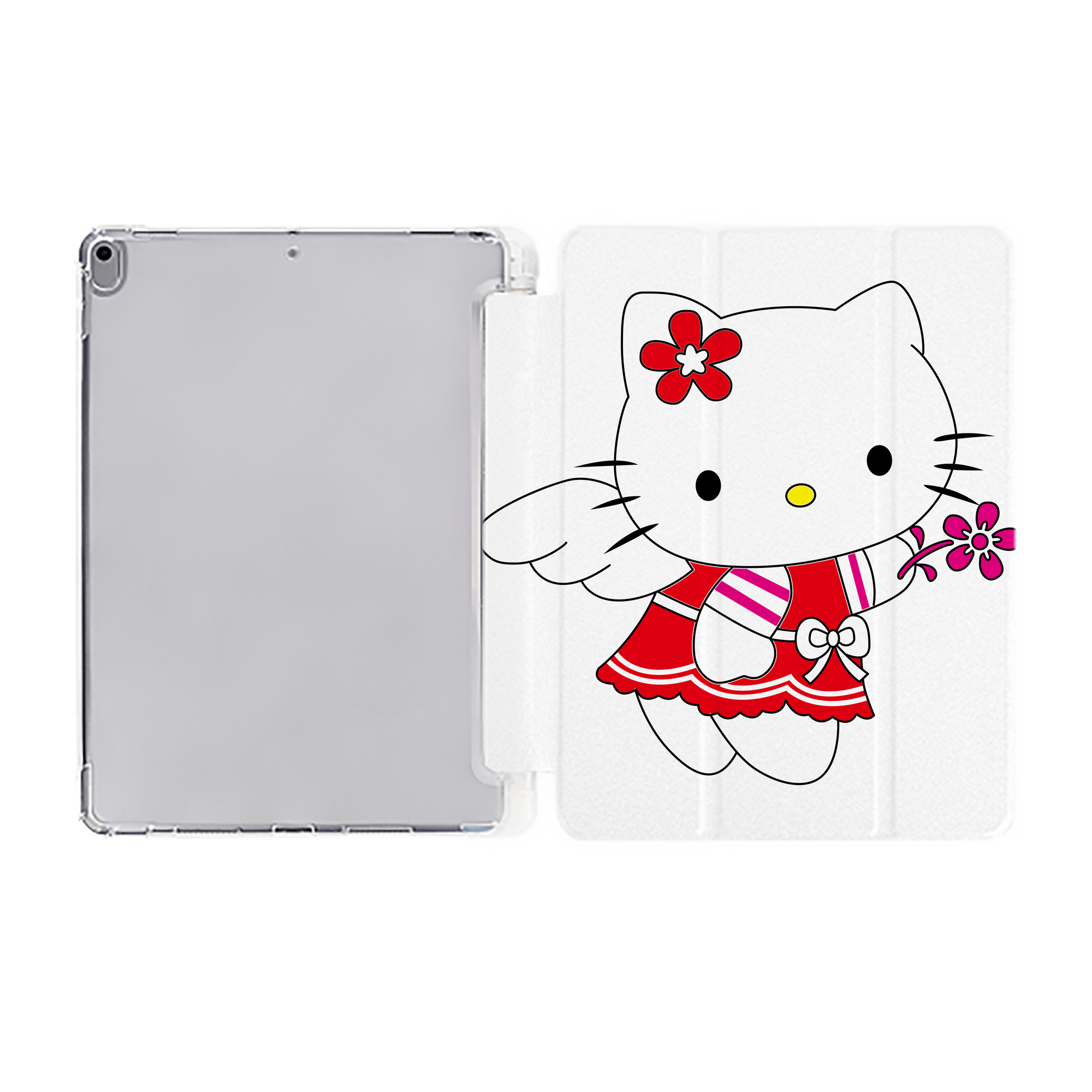 （画像用） Hello Kitty ハローキティ IPad ケース ペン収納付き 三つ折りスタンド PUレザー×シリコン 対応機種9.5/10.5/10.9インチ